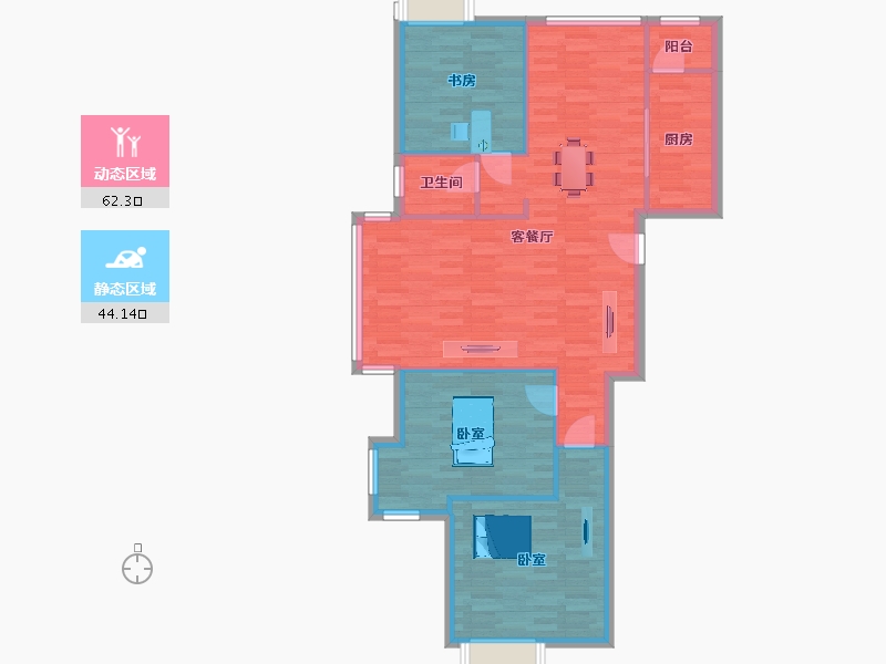 山东省-青岛市-大都汇盛元B7-1户型122m²-97.59-户型库-动静分区