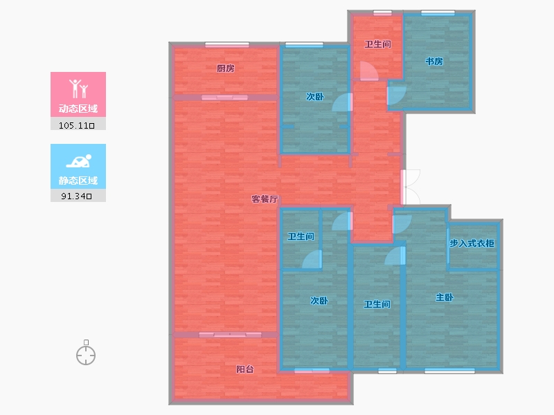 河南省-郑州市-融创金林金水府8号楼222m²-177.60-户型库-动静分区