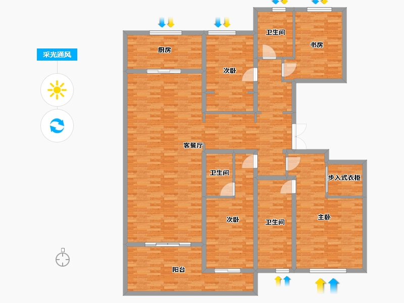 河南省-郑州市-融创金林金水府8号楼222m²-177.60-户型库-采光通风