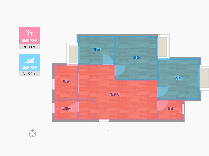 河南省-郑州市-清韵颐景苑79m²-63.20-户型库-动静分区