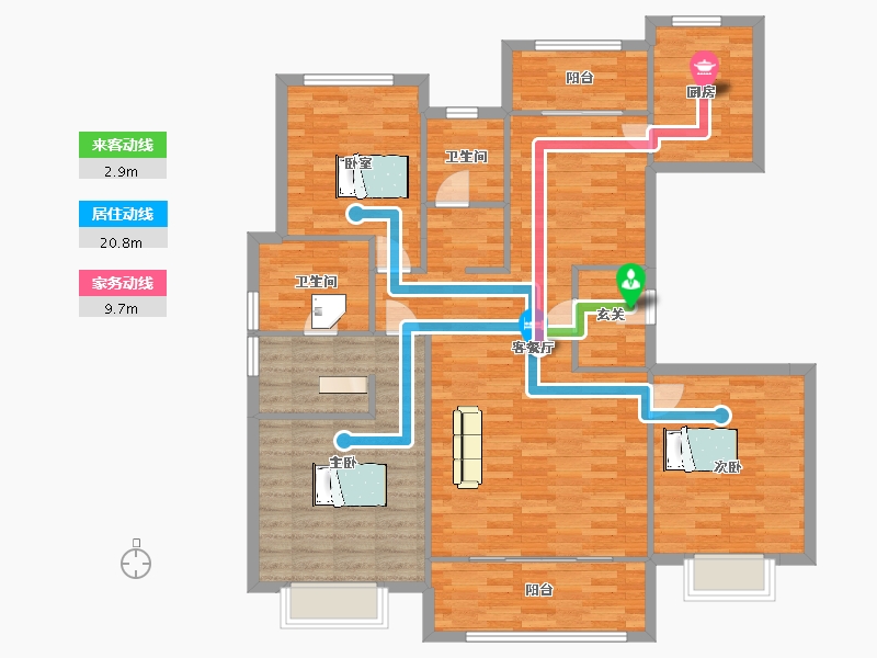 山东省-青岛市-明翠雅居D1户型160m²-128.00-户型库-动静线