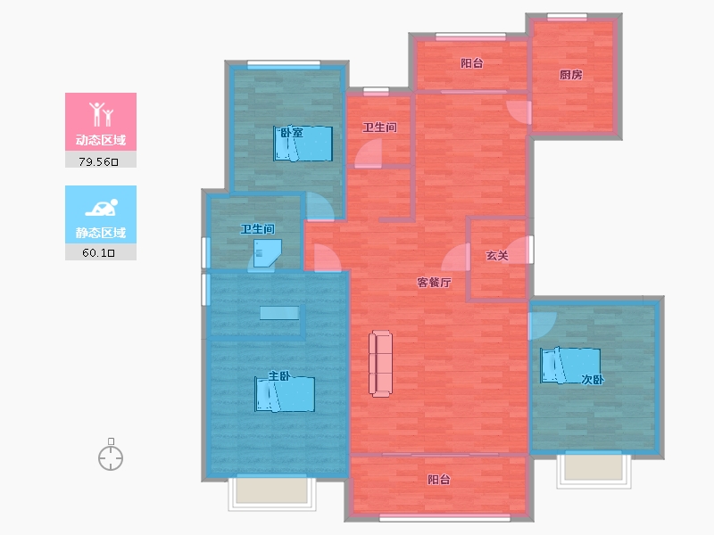 山东省-青岛市-明翠雅居D1户型160m²-128.00-户型库-动静分区