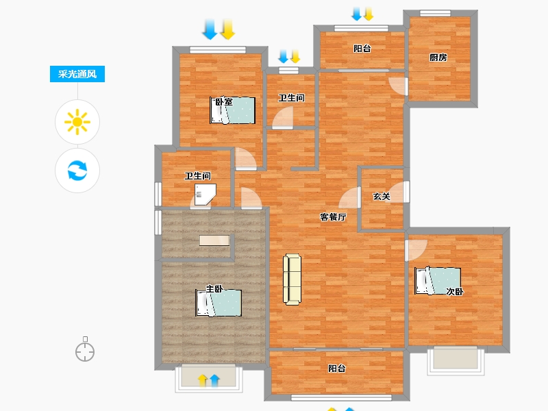 山东省-青岛市-明翠雅居D1户型160m²-128.00-户型库-采光通风