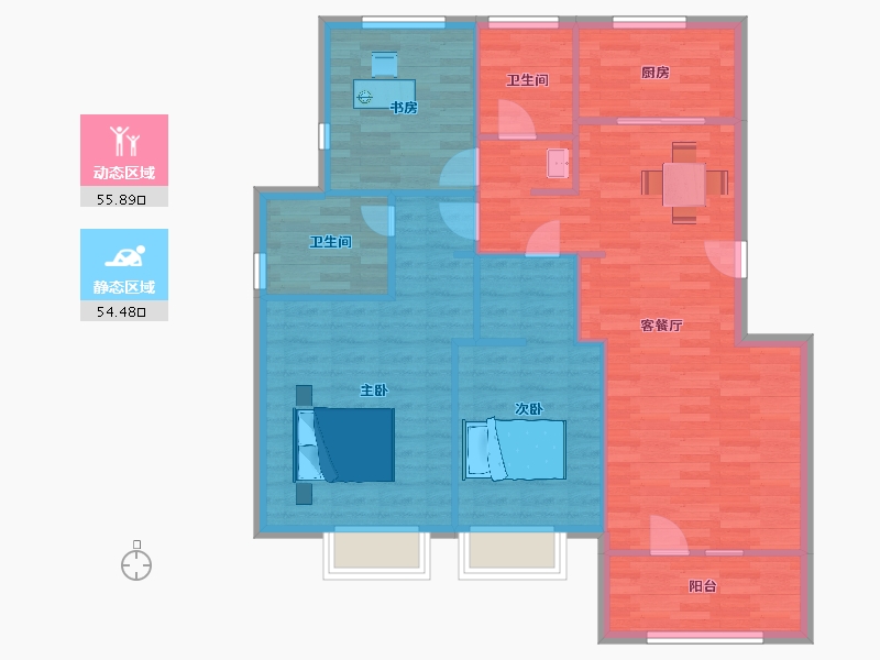 山东省-青岛市-金地锦宸C户型126m²-100.79-户型库-动静分区