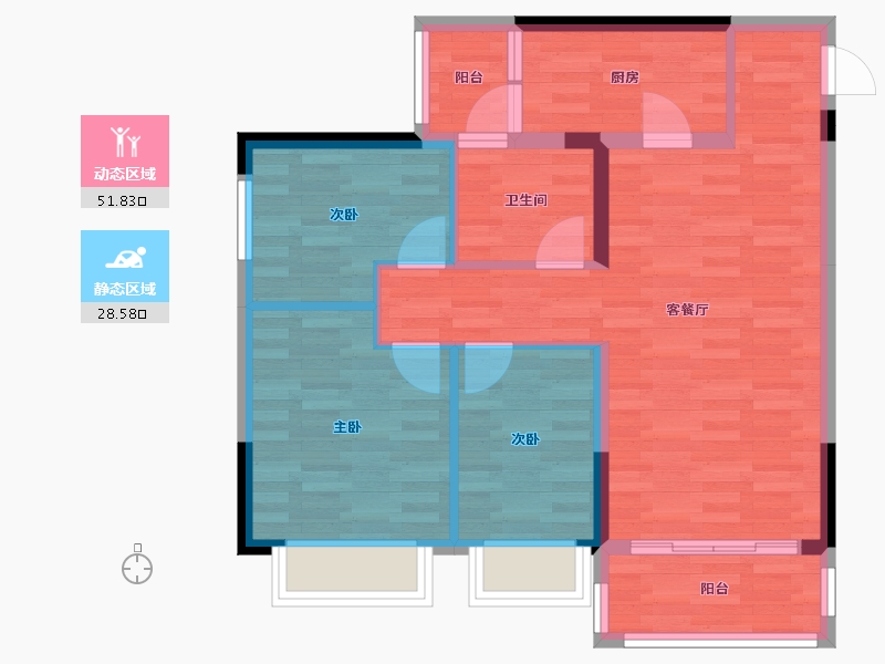 重庆-重庆市-恒大麓山湖超高层8号楼76m²-71.73-户型库-动静分区