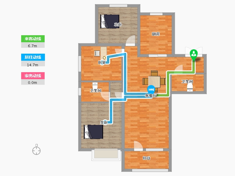 山东省-青岛市-七色堇4号楼.A1户型125m²-99.99-户型库-动静线