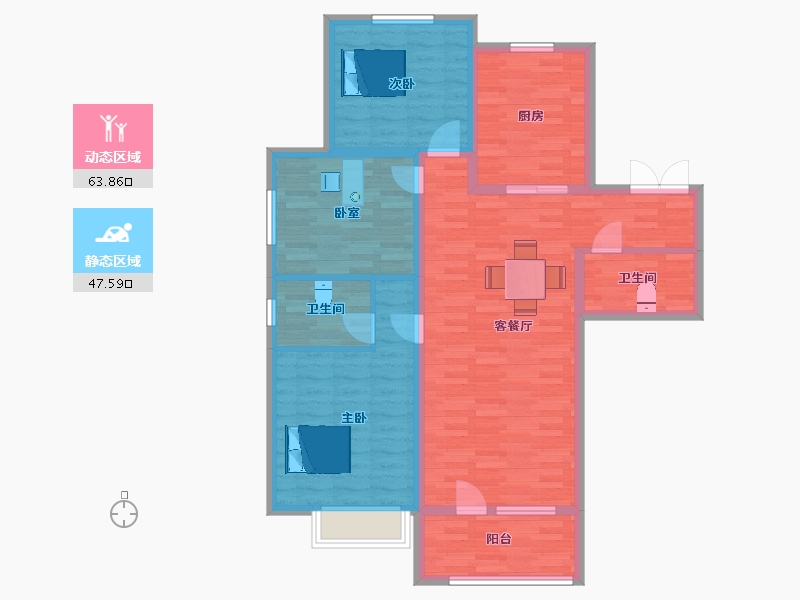 山东省-青岛市-七色堇4号楼.A1户型125m²-99.99-户型库-动静分区