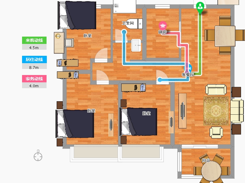 山东省-青岛市-海信湖岛世家二期6，8号楼B1户型110m²-88.56-户型库-动静线