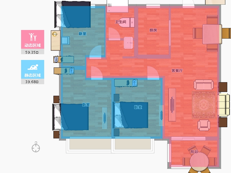 山东省-青岛市-海信湖岛世家二期6，8号楼B1户型110m²-88.56-户型库-动静分区