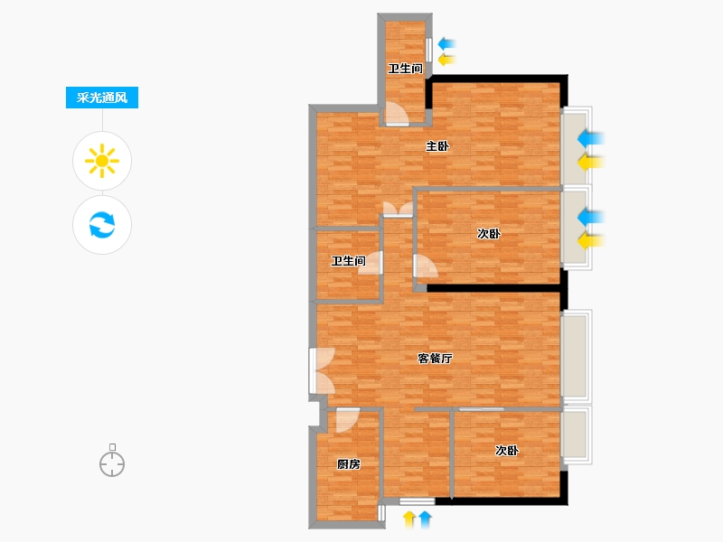 重庆-重庆市-日月光解放碑1号R3栋125m²-115.00-户型库-采光通风