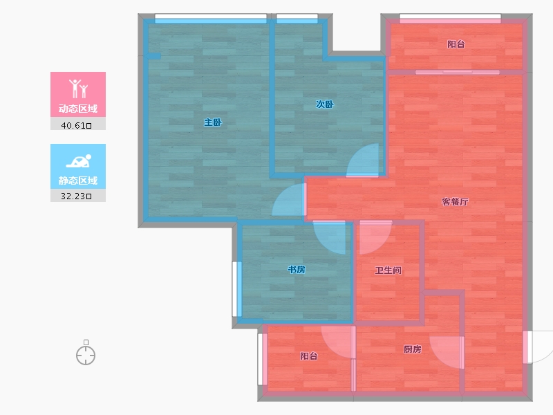 重庆-重庆市-华美翡丽山高层44号楼62m²-65.53-户型库-动静分区