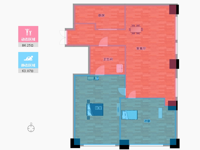 山东省-青岛市-中铁青岛中心B塔A-16号房户型175m²-137.38-户型库-动静分区