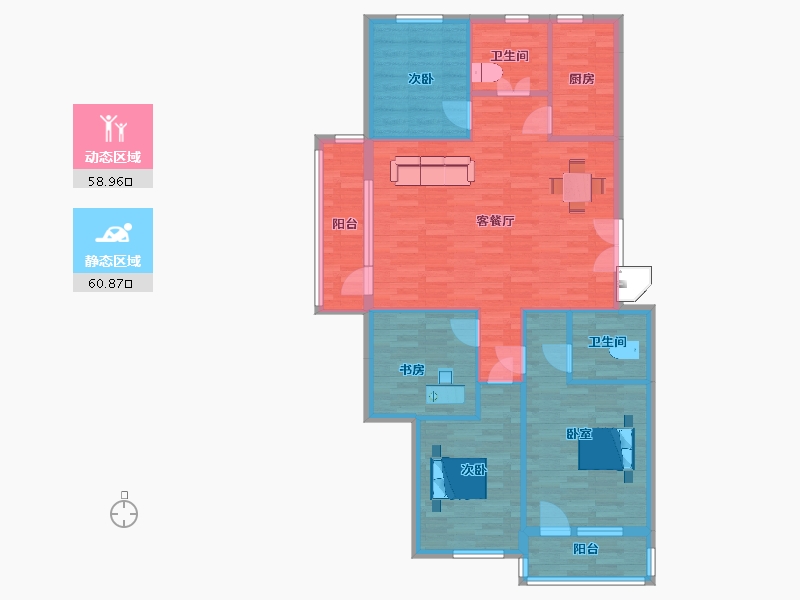 山东省-青岛市-城投悦动湾J户型136m²-108.99-户型库-动静分区