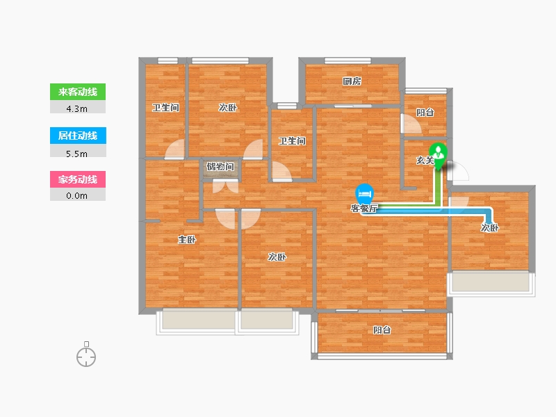 四川省-成都市-人居悦云庭A2户型162m²-127.64-户型库-动静线