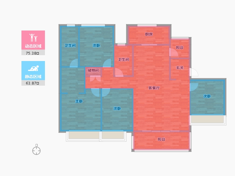 四川省-成都市-人居悦云庭A2户型162m²-127.64-户型库-动静分区