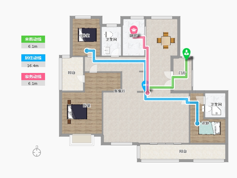 山东省-青岛市-蓝光黑钻公馆1号楼,2号楼C户型170m²-136.11-户型库-动静线