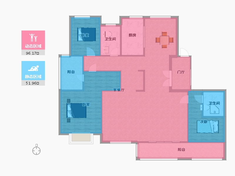 山东省-青岛市-蓝光黑钻公馆1号楼,2号楼C户型170m²-136.11-户型库-动静分区