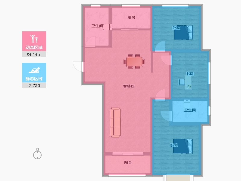 山东省-青岛市-西海岸花好月圆1，2号楼125m²-100.00-户型库-动静分区