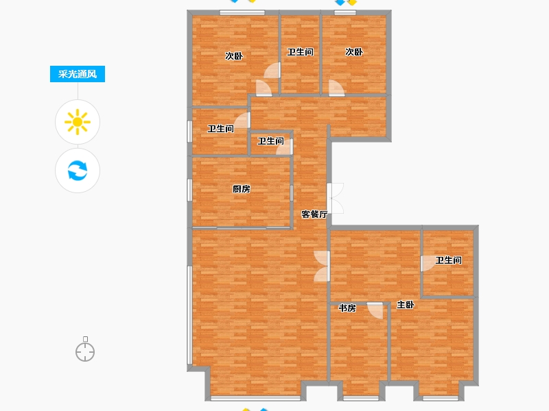 山东省-青岛市-万科翡翠长江3，4号楼230m²-185.79-户型库-采光通风