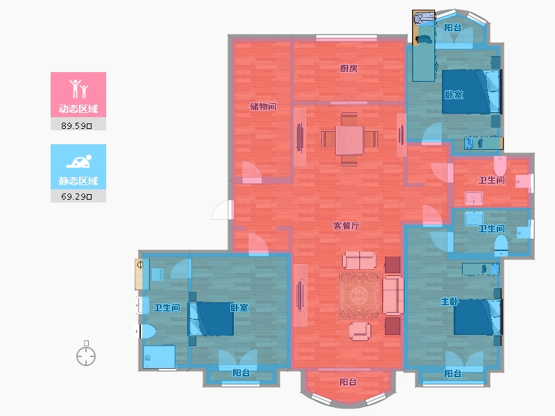 山东省-青岛市-鲁信随珠花园1，3，9号楼180m²-144.01-户型库-动静分区