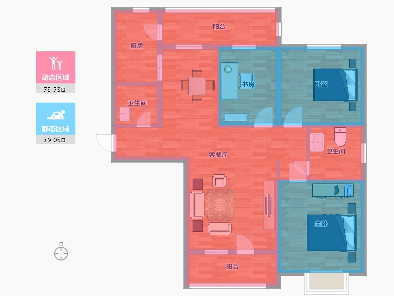 山东省-青岛市-兴华泉源山庄6，8，7号楼C户型125m²-100.12-户型库-动静分区