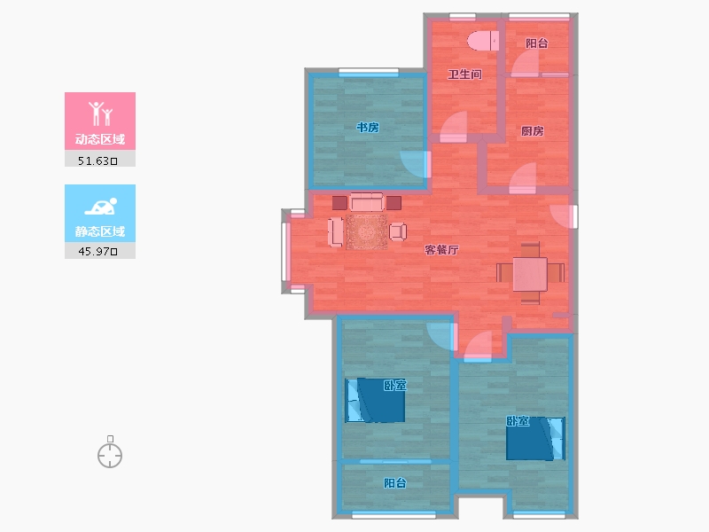 山东省-青岛市-中海外京华海悦1号楼107m²-86.24-户型库-动静分区