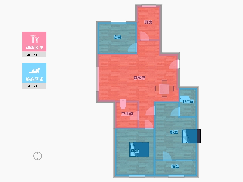 山东省-青岛市-中海外京华海悦1号楼111m²-88.71-户型库-动静分区