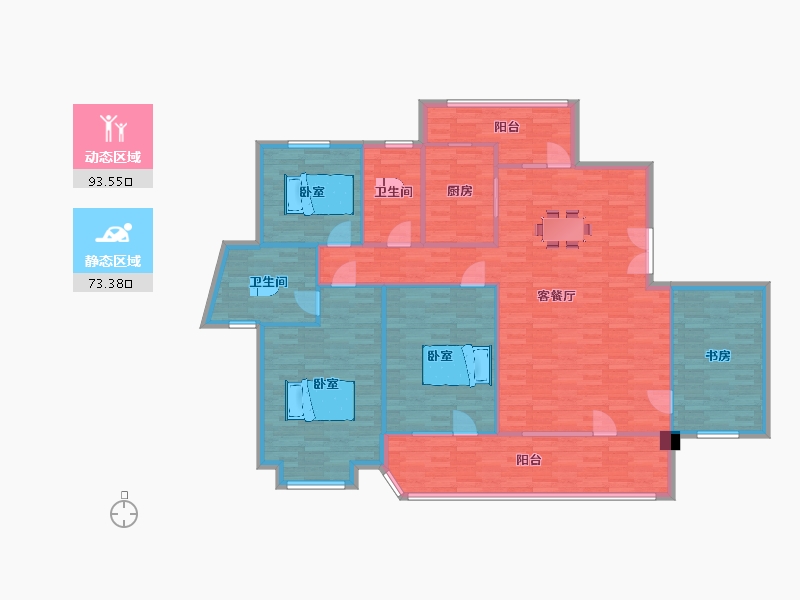 山东省-青岛市-逸景湾尚品7号楼G1户型193m²-154.10-户型库-动静分区