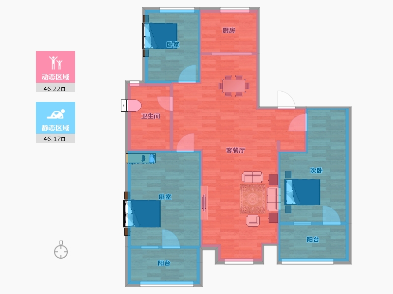 山东省-青岛市-珠山秀谷御墅集雅155号楼105m²-84.42-户型库-动静分区