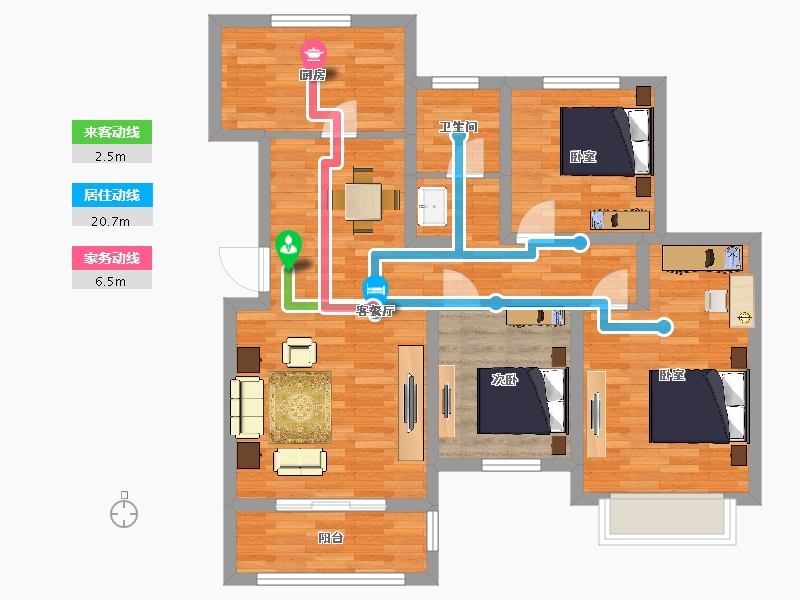 山东省-青岛市-天一镜台山106m²-85.07-户型库-动静线