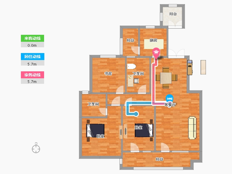 山东省-青岛市-万德麒麟公馆130㎡户型-102.40-户型库-动静线