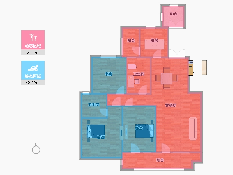 山东省-青岛市-万德麒麟公馆130㎡户型-102.40-户型库-动静分区