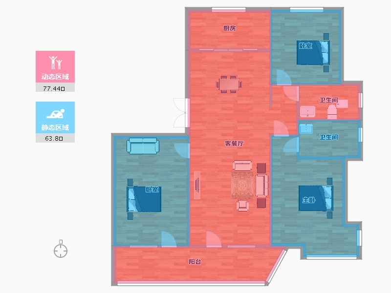 山东省-青岛市-逸景湾尚品10号楼A1户型163m²-130.86-户型库-动静分区