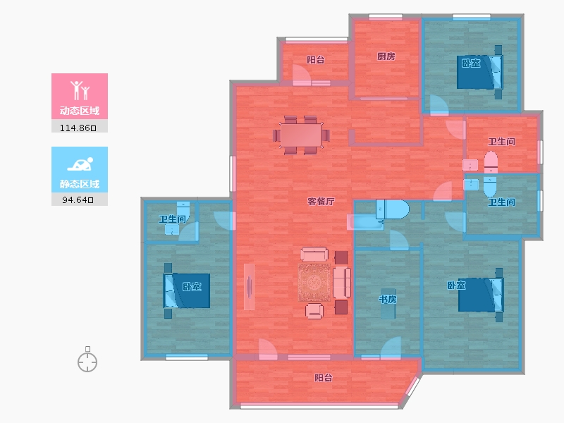 山东省-青岛市-逸景湾尚品8号楼F240m²-192.00-户型库-动静分区