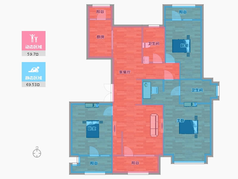 山东省-青岛市-长青山莊洋房户型1号楼146m²-117.12-户型库-动静分区