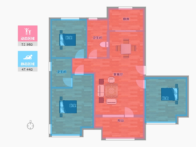 山东省-青岛市-华润国际海洋智区二期小高层1,2,3栋113㎡-90.09-户型库-动静分区