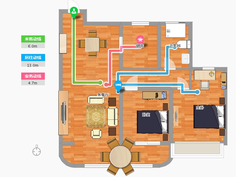 山东省-青岛市-海信花街小镇32号楼103m²-82.18-户型库-动静线