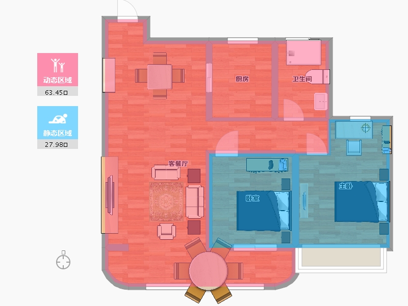 山东省-青岛市-海信花街小镇32号楼103m²-82.18-户型库-动静分区