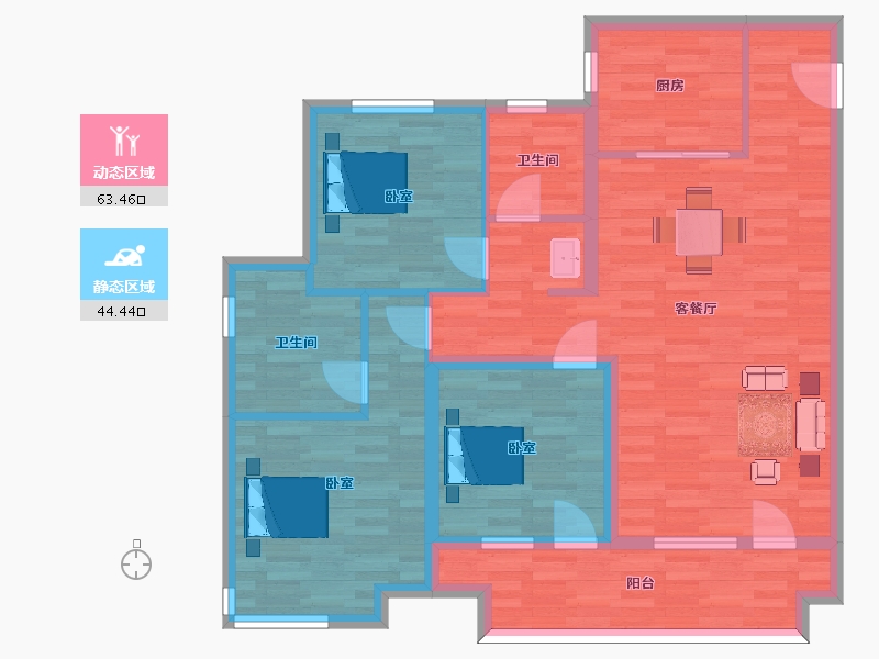 山东省-青岛市-海信灵山湾视界2，3，4，5，6，7号楼120m²-96.39-户型库-动静分区