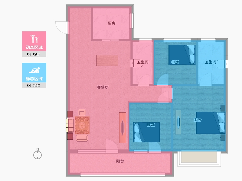 山东省-青岛市-旭辉银盛泰正阳府1,2,3,11号楼103m²-82.40-户型库-动静分区