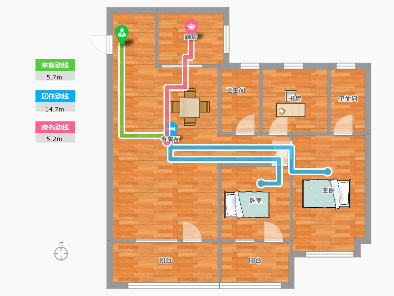 山东省-青岛市-旭辉银盛泰正阳府17号楼B户型118m²-94.21-户型库-动静线