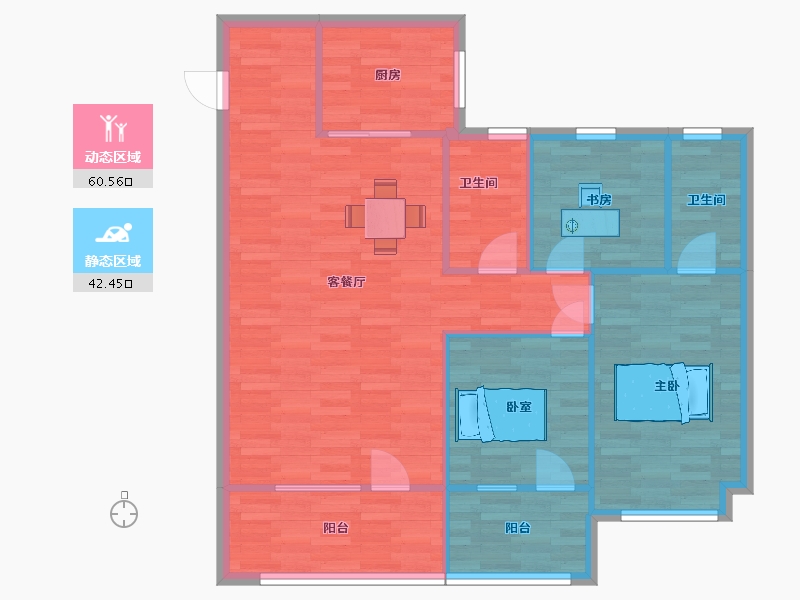 山东省-青岛市-旭辉银盛泰正阳府17号楼B户型118m²-94.21-户型库-动静分区