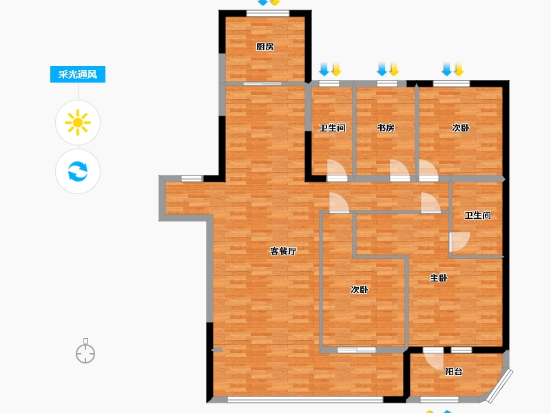 山东省-青岛市-新城红岛湾15,18,21,22号楼169㎡-137.07-户型库-采光通风