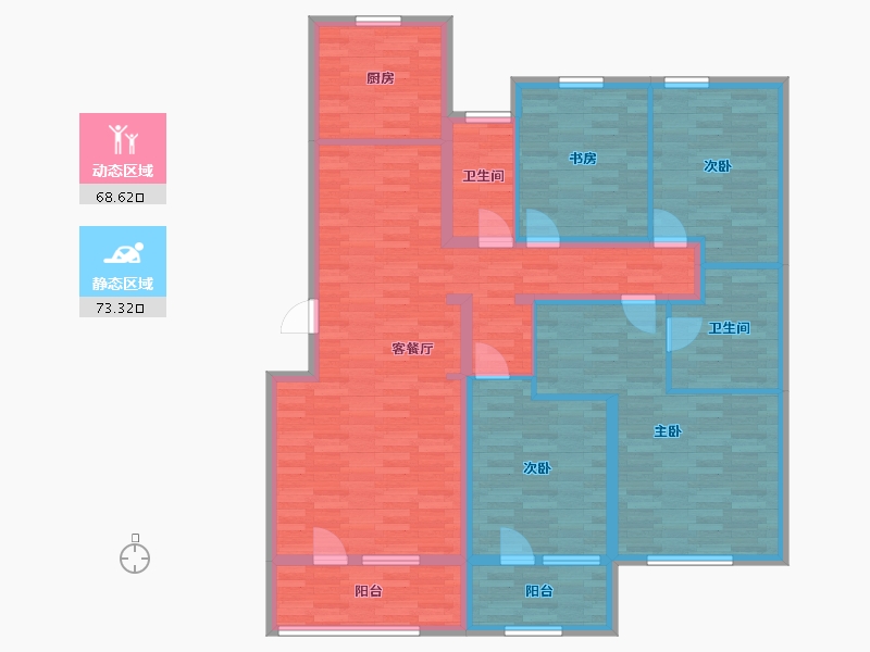 山东省-青岛市-腾讯双创小镇74栋12号楼A户型160m²-126.53-户型库-动静分区