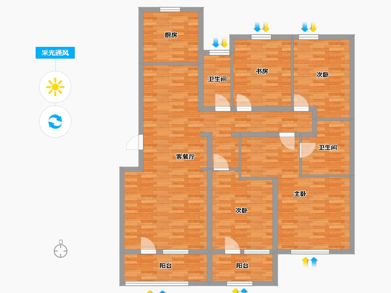 山东省-青岛市-腾讯双创小镇74栋12号楼A户型160m²-126.53-户型库-采光通风