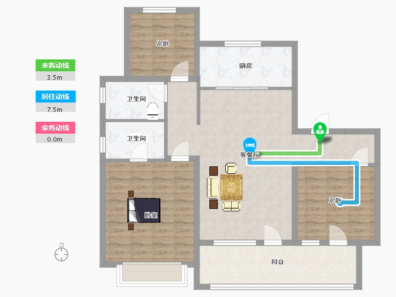 山东省-青岛市-旭辉银盛泰正阳府23号楼C户型128m²-102.39-户型库-动静线