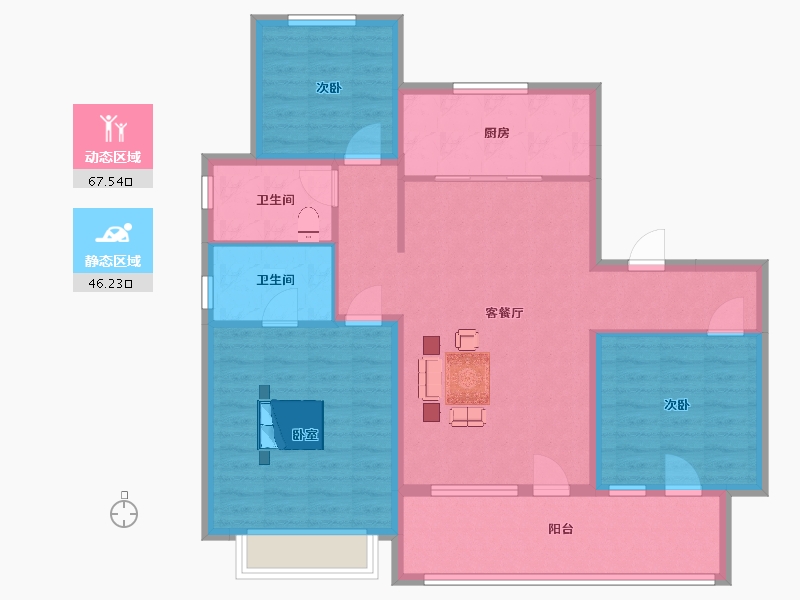 山东省-青岛市-旭辉银盛泰正阳府23号楼C户型128m²-102.39-户型库-动静分区