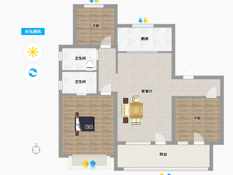 山东省-青岛市-旭辉银盛泰正阳府23号楼C户型128m²-102.39-户型库-采光通风