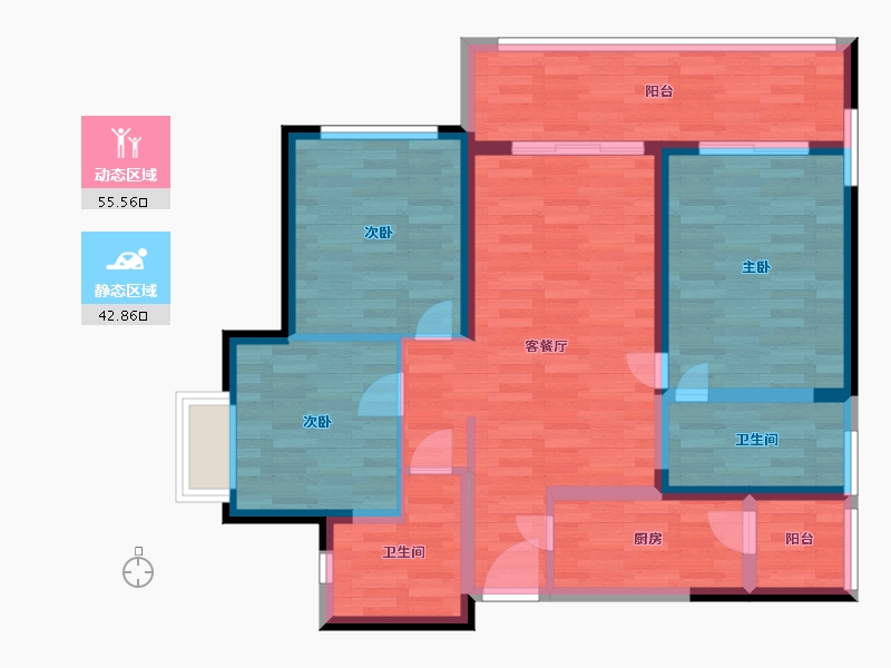 四川省-成都市-恒大天府半岛建面111m2-87.18-户型库-动静分区