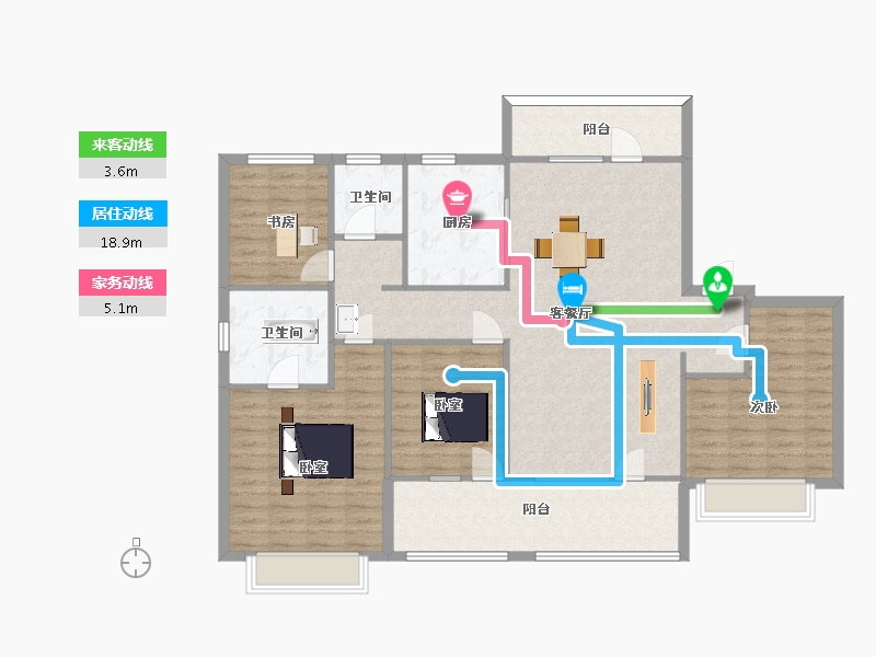 山东省-青岛市-旭辉银盛泰正阳府6号楼,16号楼F户型165m²-131.99-户型库-动静线